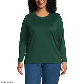 Plus Size Lands' End Long Sleeve Relaxed Supima Cotton Crewneck Tee