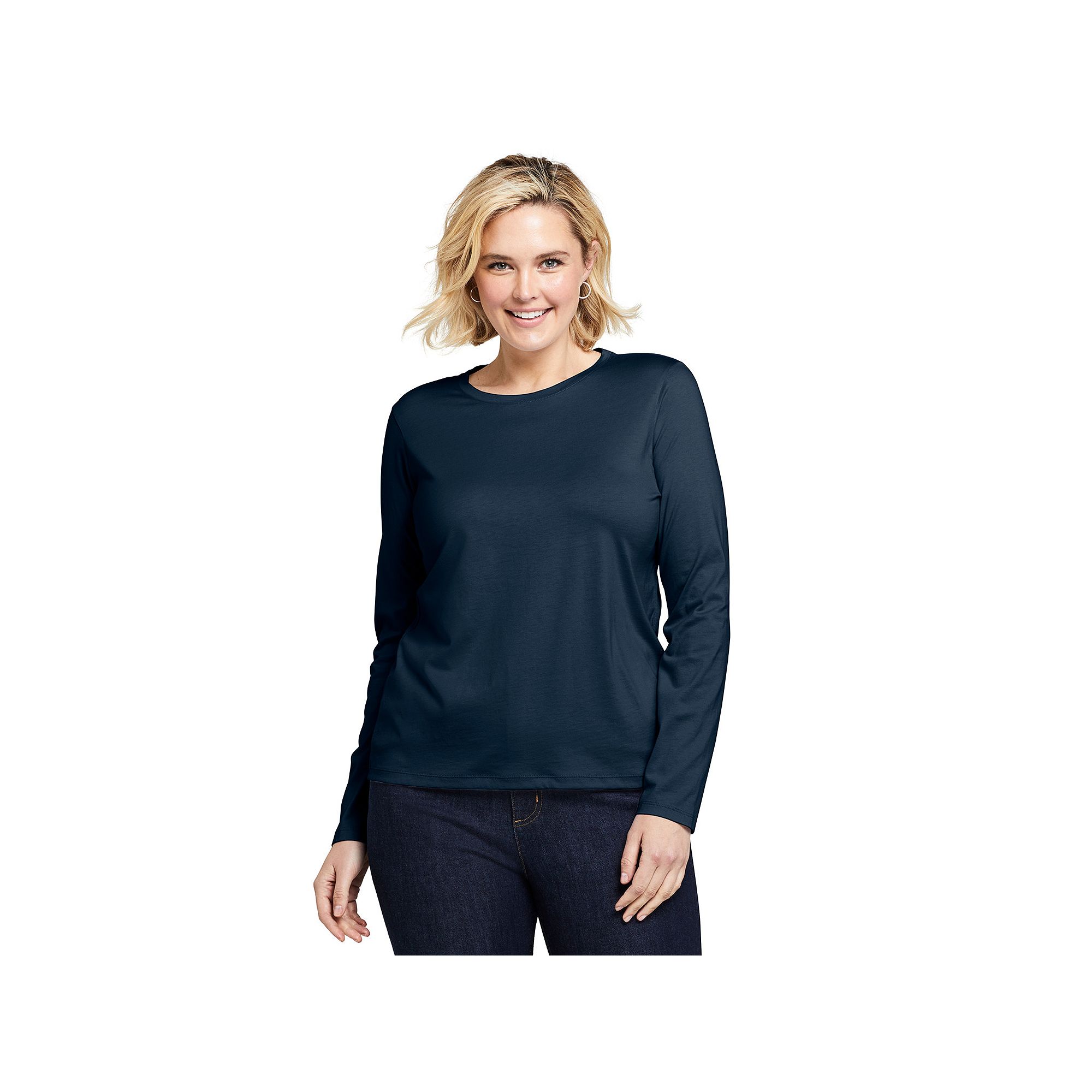 Plus Size Lands End Long Sleeve Relaxed Supima Cotton Crewneck Tee, Women