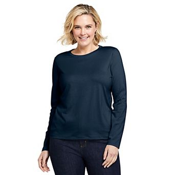 Plus Size Lands' End Long Sleeve Relaxed Supima Cotton Crewneck Tee