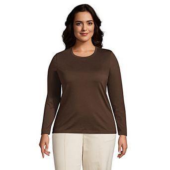 Plus Size Lands' End Long Sleeve Relaxed Supima Cotton Crewneck Tee