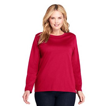 Plus Size Lands' End Long Sleeve Relaxed Supima Cotton Crewneck Tee
