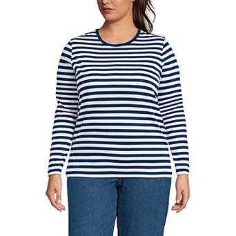 Plus Size Lands' End Long Sleeve Relaxed Supima Cotton Crewneck Tee
