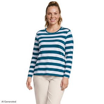 Plus Size Lands' End Long Sleeve Relaxed Supima Cotton Crewneck Tee