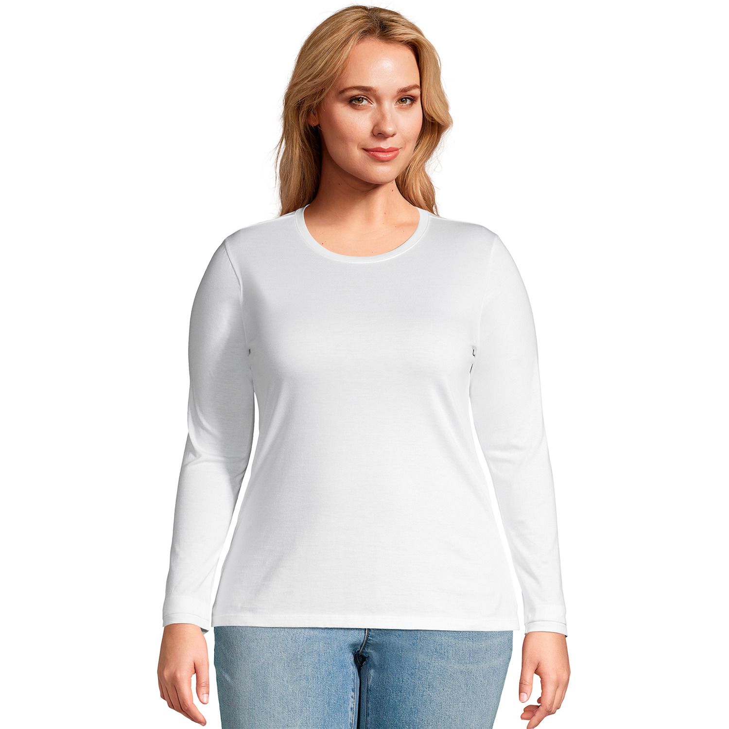 plus size long sleeve white t shirt