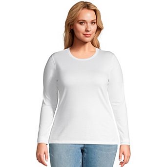 Plus Size Lands' End Long Sleeve Relaxed Supima Cotton Crewneck Tee