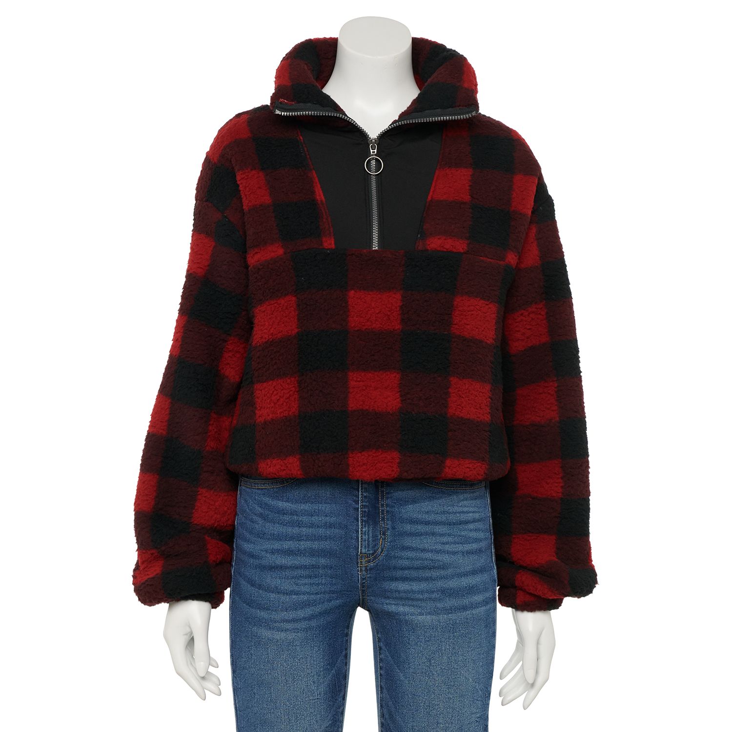 red sherpa pullover