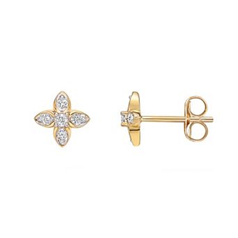 Gemminded 10k Gold 1/6 Carat T.W. Diamond Flower Stud Earrings