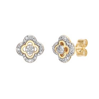 Gemminded 10k Gold 1/8 Carat T.W. Diamond Flower Stud Earrings