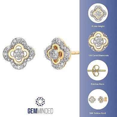 Gemminded 10k Gold 1/8 Carat T.W. Diamond Flower Stud Earrings