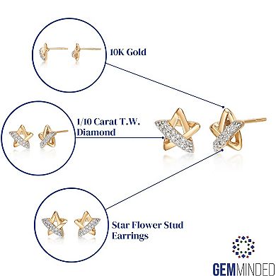 Gemminded 10k Gold 1/10 Carat T.W. Diamond Star Flower Stud Earrings