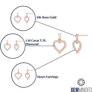 Gemminded 10k Rose Gold 1/10 Carat T.W. Diamond Heart Earrings