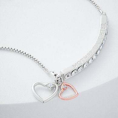 Brilliance Silver Plated "Mother Daughter" Double Heart Charm Bracelet