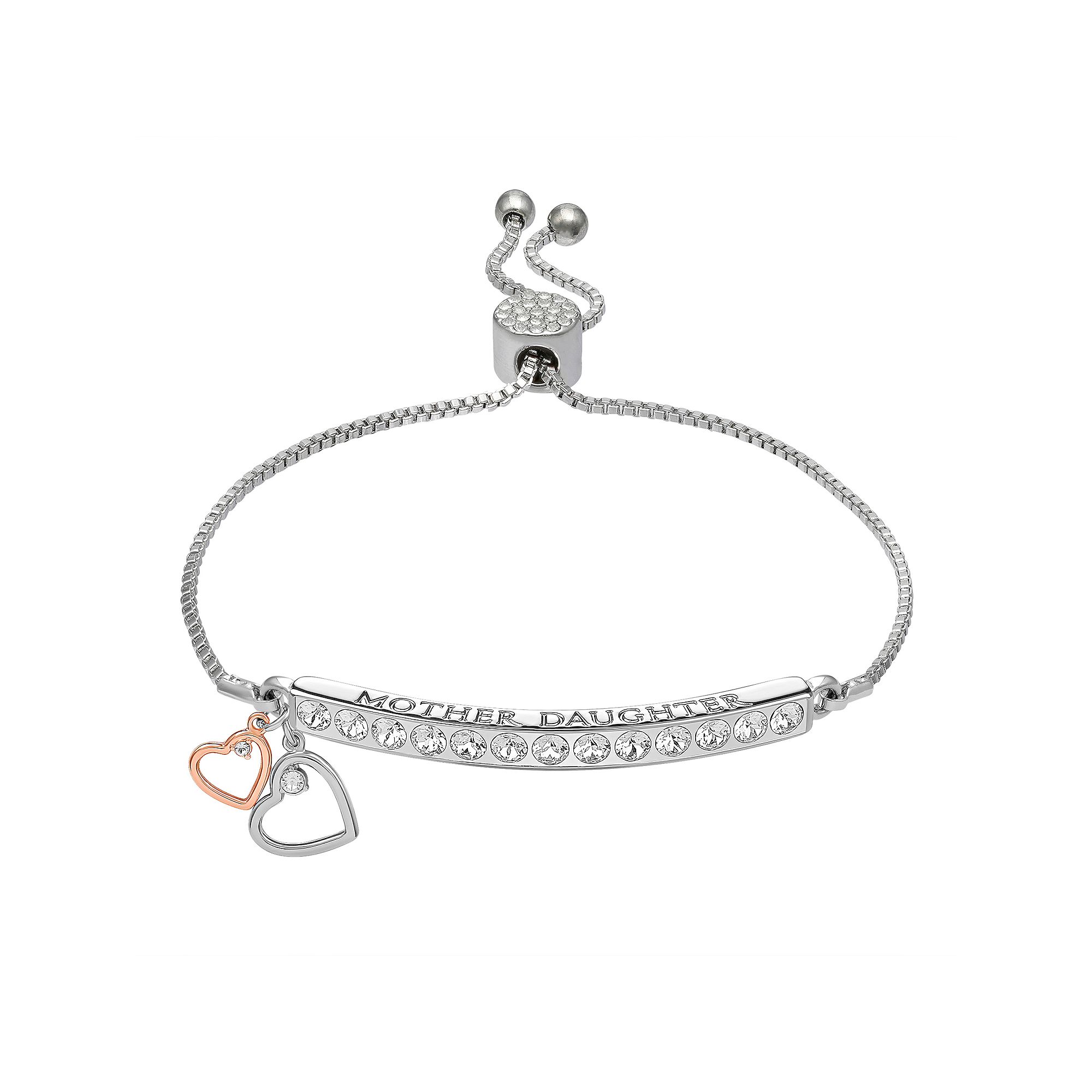 Brilliance Silver Plated Mother Daughter Double Heart Charm Bracelet, 
