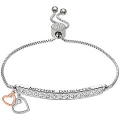 Brilliance Silver Plated Mother Daughter Double Heart Charm Bracelet
