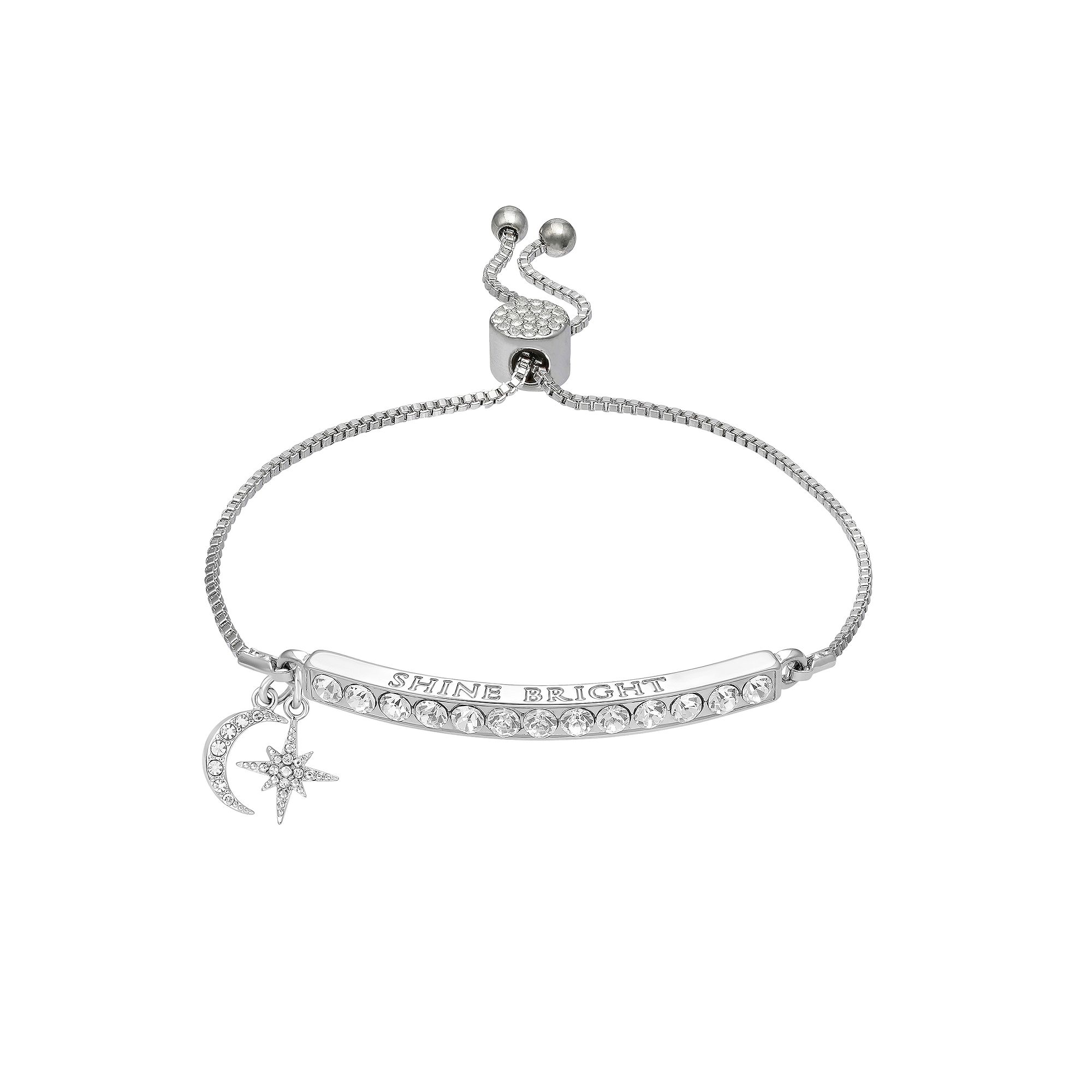Brilliance Silver Plated Shine Bright Charm Bracelet, Womens, Size: 7