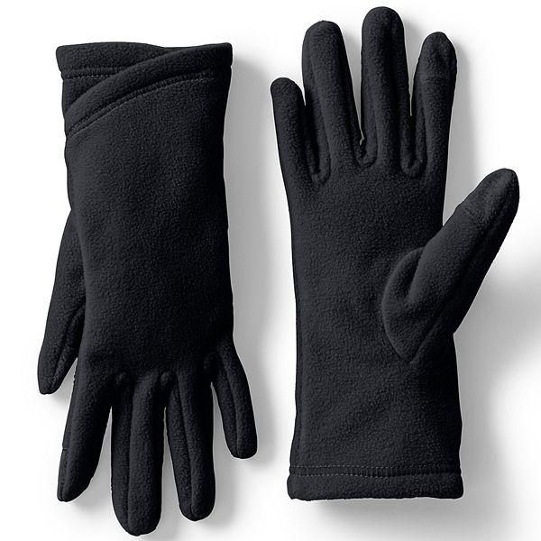 Women's Lands' End Fleece Winter Touchscreen-Compatible Gloves - Black (SMALL)