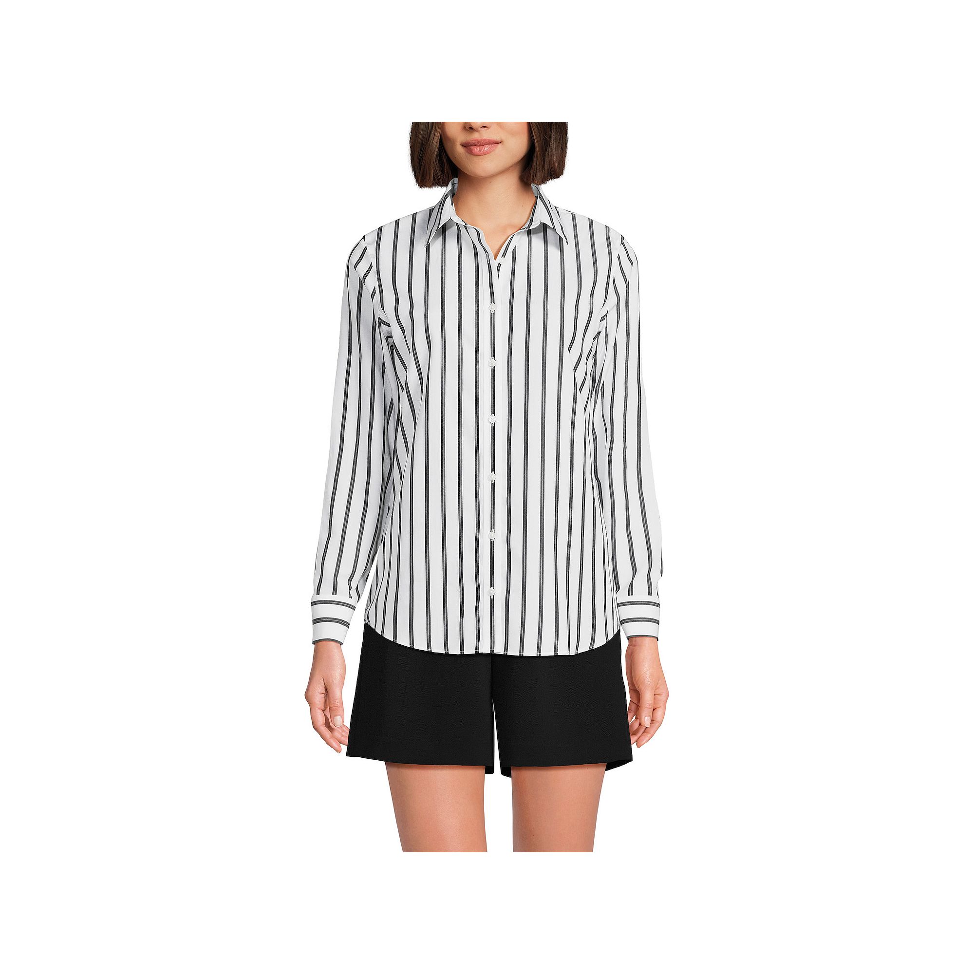 Womens Lands End No-Iron Long Sleeve Supima Cotton Shirt, Size: 2, Black 