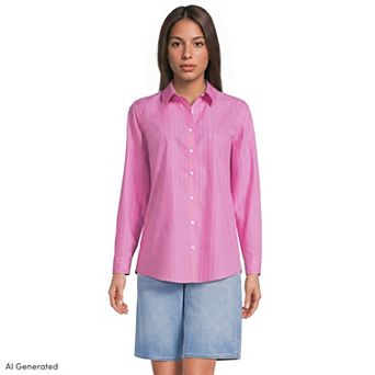 Women's Lands' End No-Iron Long Sleeve Supima Cotton Shirt