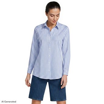 Women's Lands' End No-Iron Long Sleeve Supima Cotton Shirt
