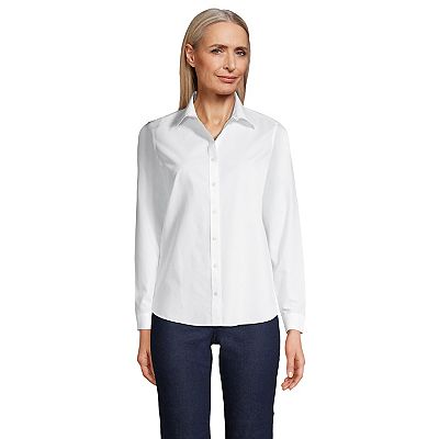 Lands End Women s No Iron Button Front Shirt 18 White