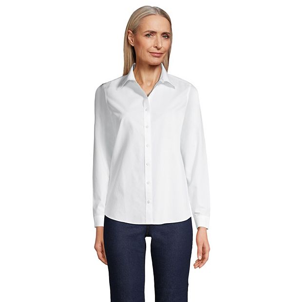 Lands' End Women's Wrinkle Free No Iron Button Front Shirt - 4 - White