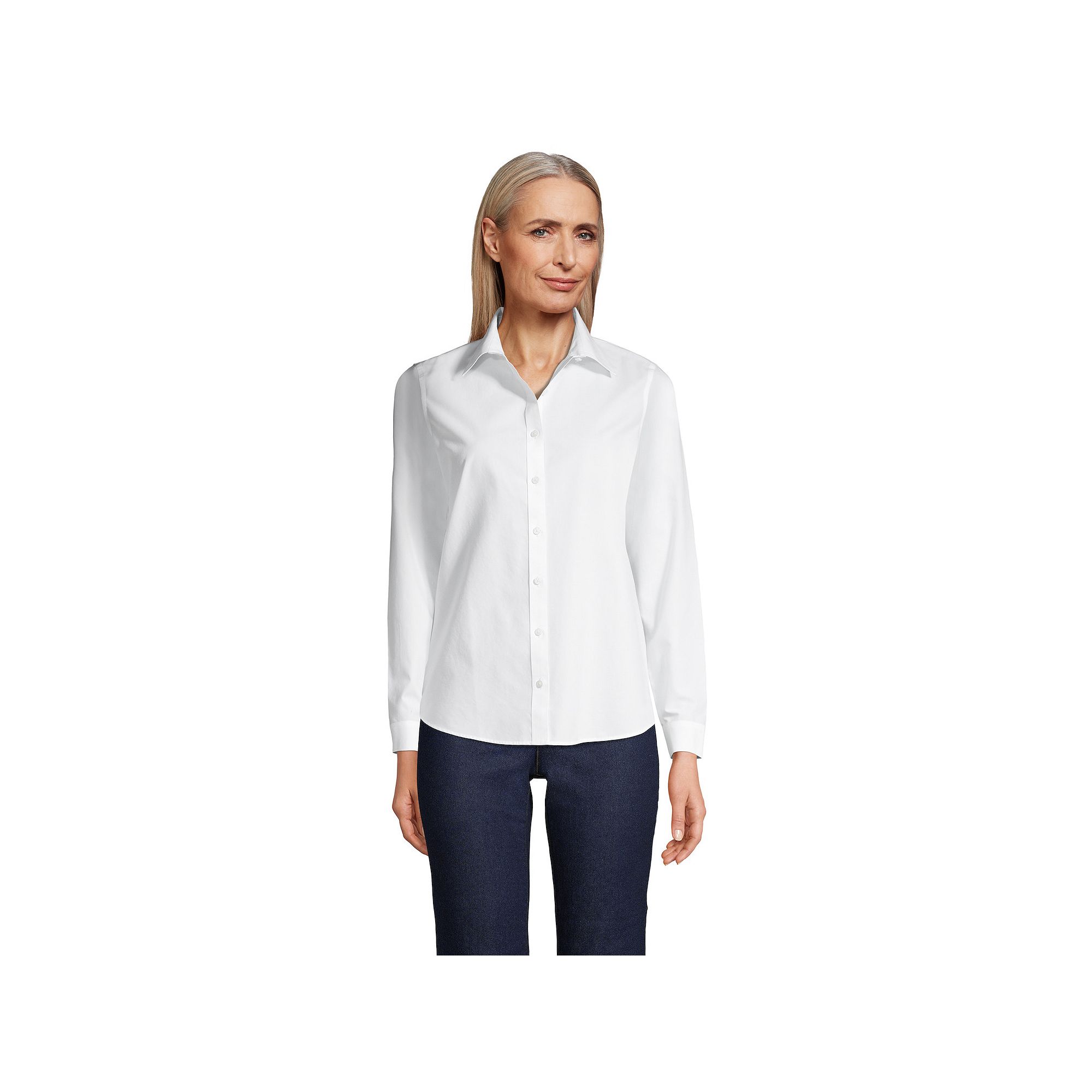 Petite Lands End No Iron Supima Cotton Long Sleeve Shirt, Womens, Size: 4