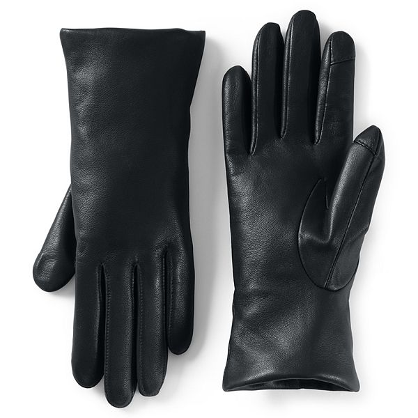 Women's Lands' End Touch Screen Compatible Leather Gloves with Cashmere ...