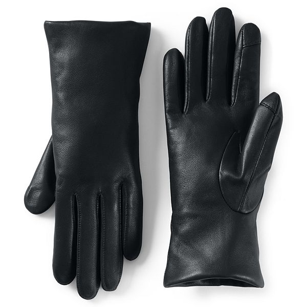 Women's Lands' End Touch Screen Compatible Leather Gloves with Cashmere  Lining