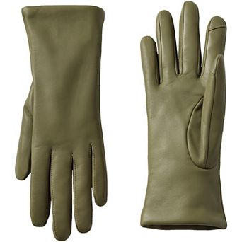 Women's Lands' End Touch Screen Compatible Leather Gloves with Cashmere Lining