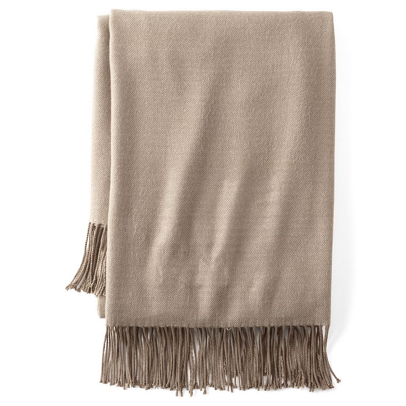 Lands End CashTouch Herringbone Throw, Beig/Green