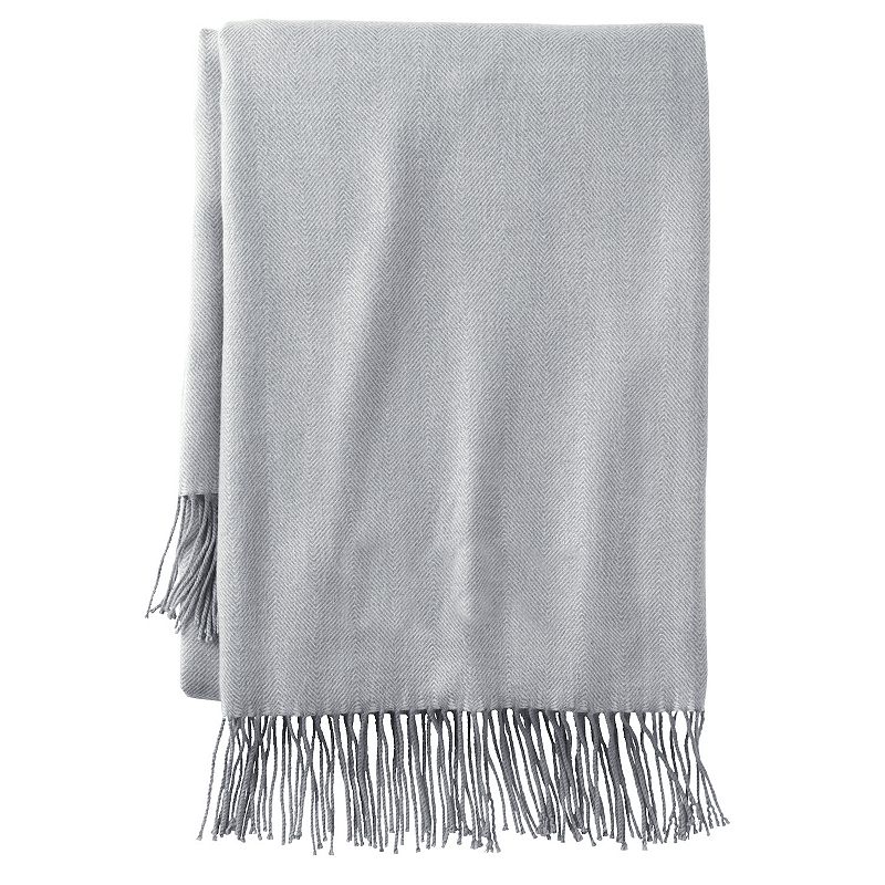 Lands End CashTouch Herringbone Throw, Grey