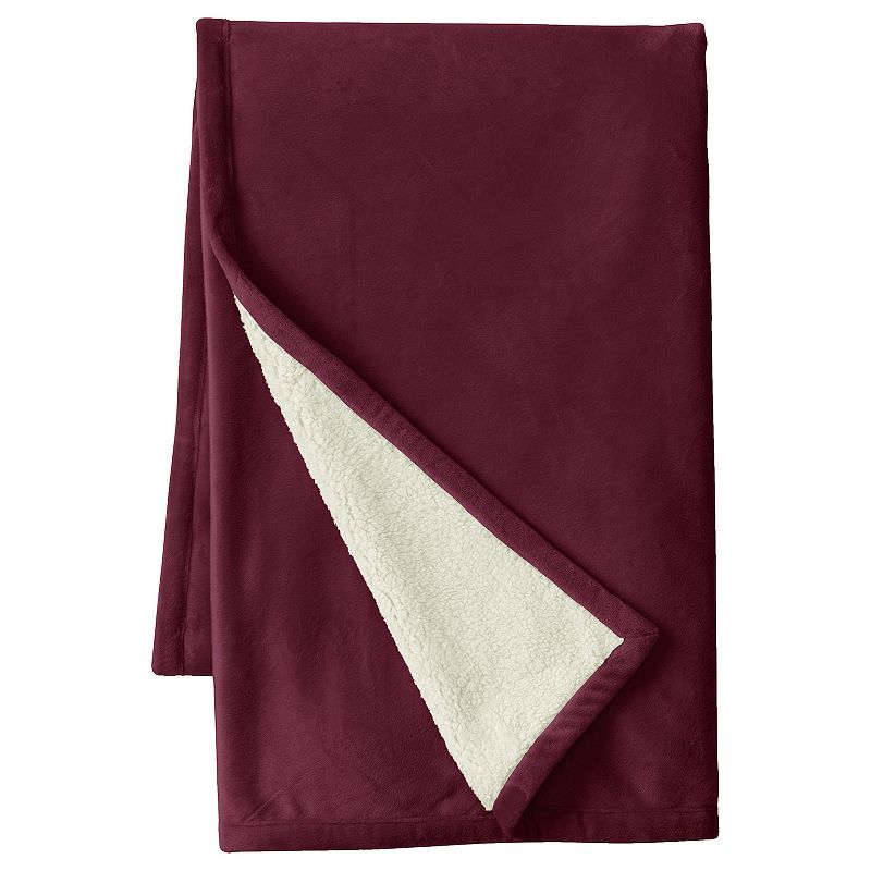 Lands End Sherpa Fleece Throw, Dark Red