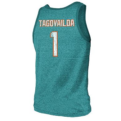 Men's Fanatics Branded Tua Tagovailoa Aqua Miami Dolphins Name & Number Tri-Blend Tank Top
