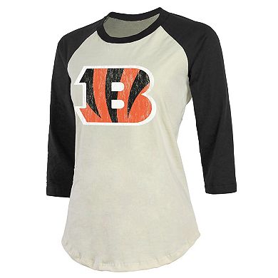 Women's Fanatics Branded Joe Burrow Cream/Black Cincinnati Bengals Player Raglan Name & Number 3/4-Sleeve T-Shirt