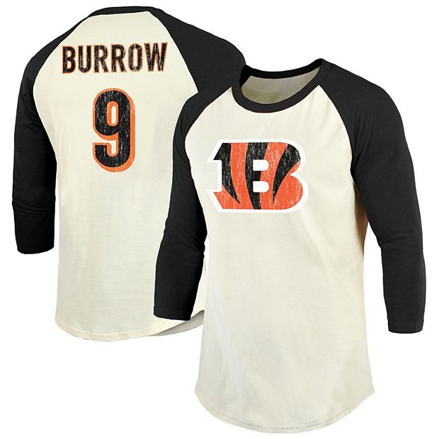 Men's Fanatics Branded Joe Burrow Cream/Black Cincinnati Bengals Vintage  Player Name & Number Raglan 3/4-Sleeve T-Shirt