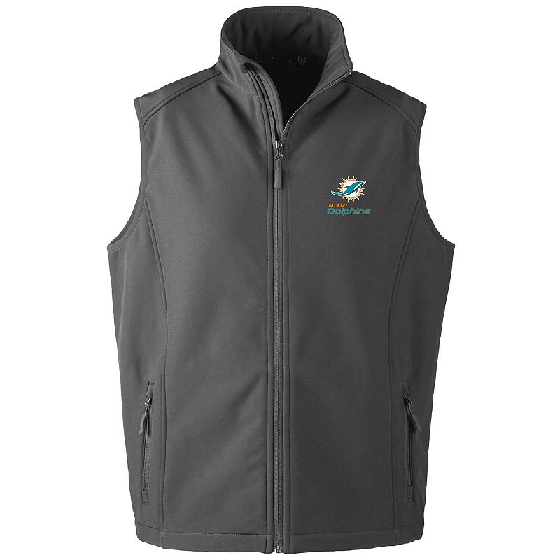 Mens Charcoal Miami Dolphins Archer Softshell Full-Zip Vest, Size: Small, 