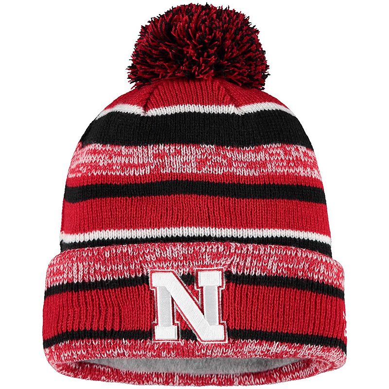 UPC 889353823579 product image for Men's New Era Scarlet Nebraska Cornhuskers Spirit Stripe Cuffed Knit Hat with Po | upcitemdb.com