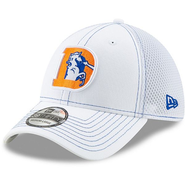 Men's New Era White Denver Broncos Throwback Team Neo 39THIRTY Flex Hat
