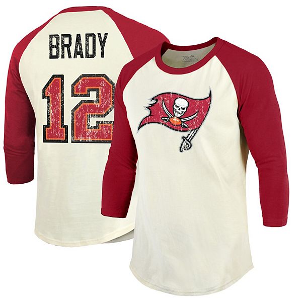 Men's Majestic Threads Tom Brady Cream/Red Tampa Bay Buccaneers Vintage Inspired Name & Number Raglan 3/4-Sleeve T-Shirt