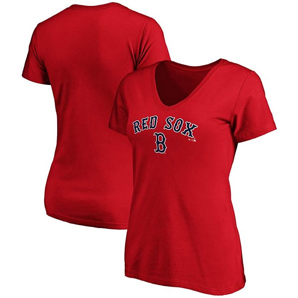 Women's Fanatics Branded Red Boston Red Sox Team Logo Lockup V-Neck T-Shirt