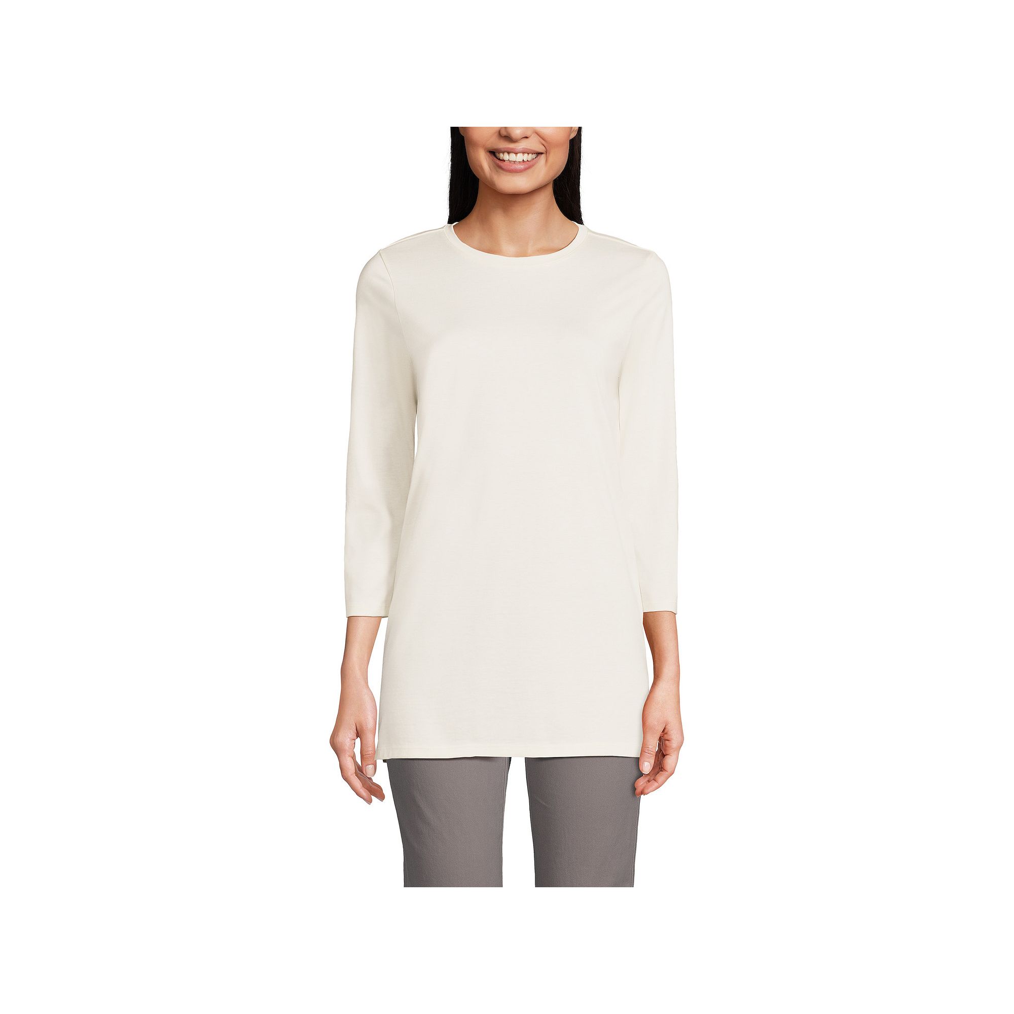 Womens Lands End Supima Cotton Crewneck Tunic, Size: XS, Fresh Ivory
