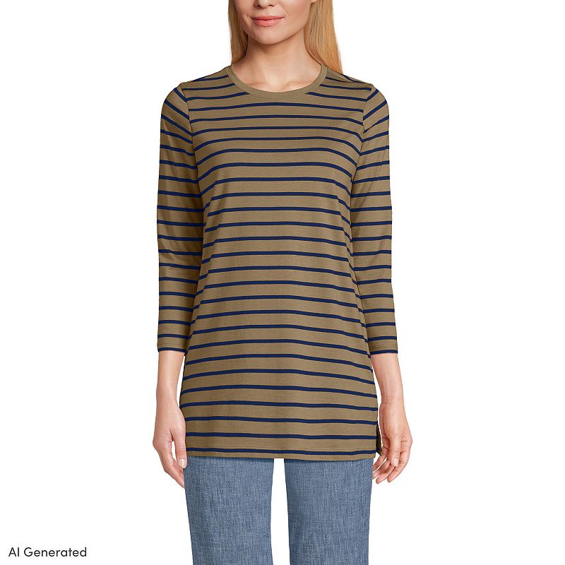 Women's Lands' End Supima Cotton Crewneck Tunic, Size: Large, Rye Breton Stripe