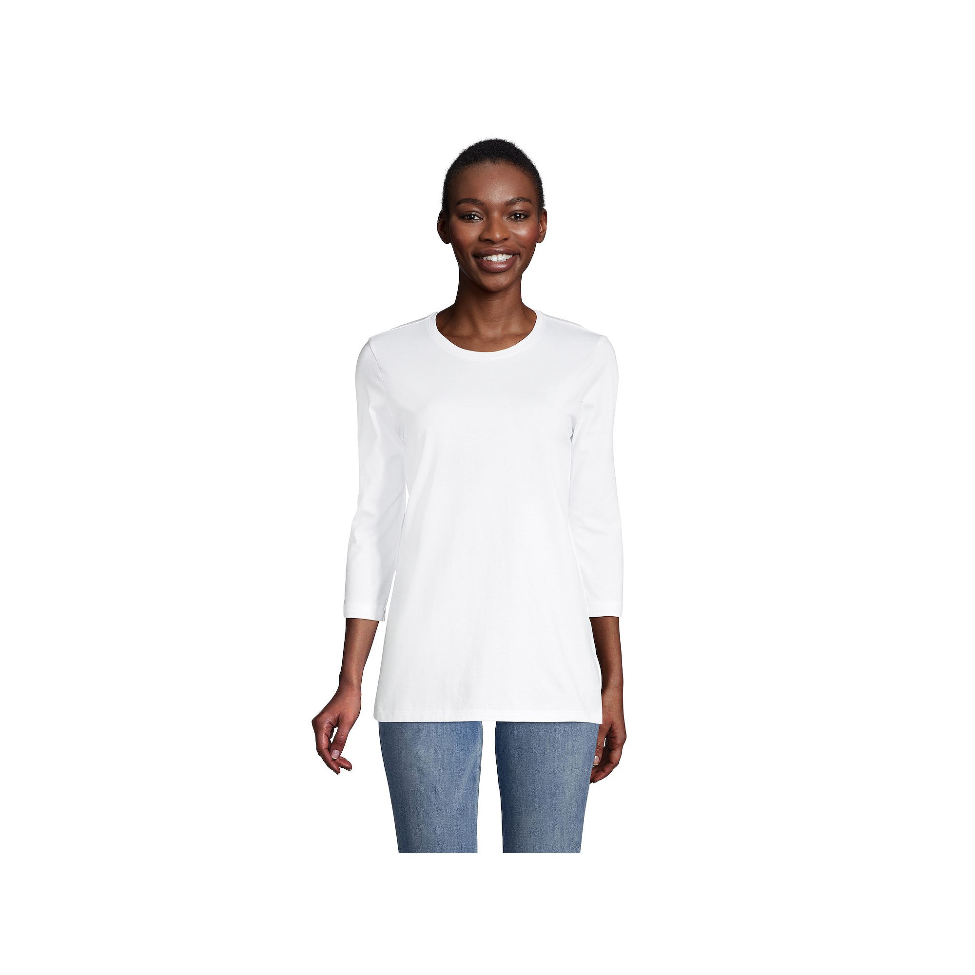 Womens Lands End Supima Cotton Crewneck Tunic, Size: Small Tall, White