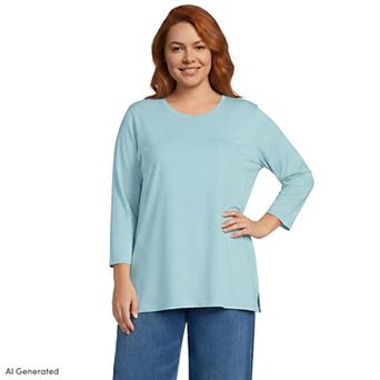 Plus Size Lands' End Supima Cotton Relaxed Fit Crewneck Tunic