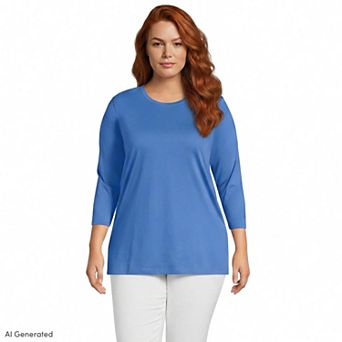Plus Size Lands' End Supima Cotton Relaxed Fit Crewneck Tunic