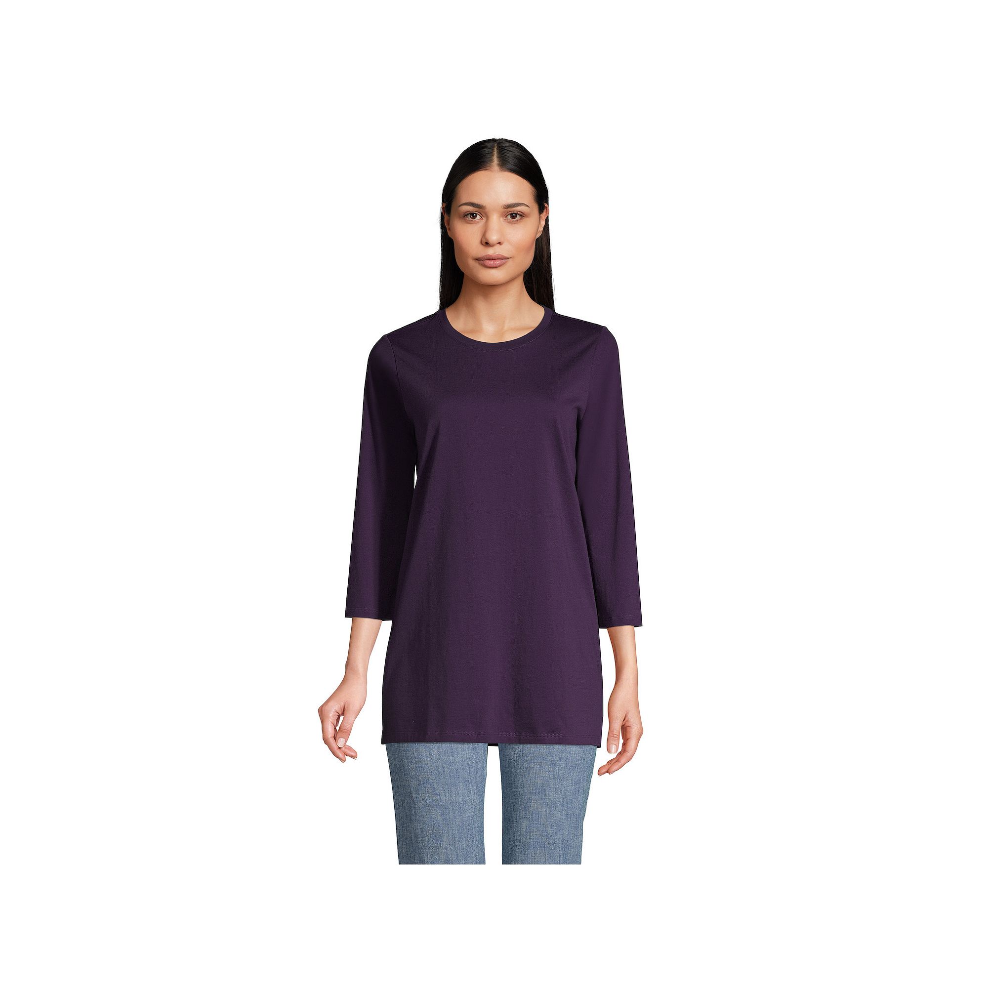 Petite Lands End 3/4-Sleeve Supima Cotton Crewneck Tunic, Womens, Size: M