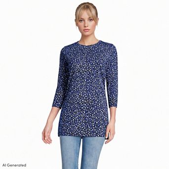 Petite Lands' End 3/4-Sleeve Supima Cotton Crewneck Tunic