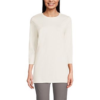 Petite Lands' End 3/4-Sleeve Supima Cotton Crewneck Tunic