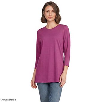 Petite Lands' End 3/4-Sleeve Supima Cotton Crewneck Tunic
