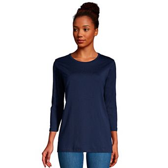 Petite Lands' End 3/4-Sleeve Supima Cotton Crewneck Tunic